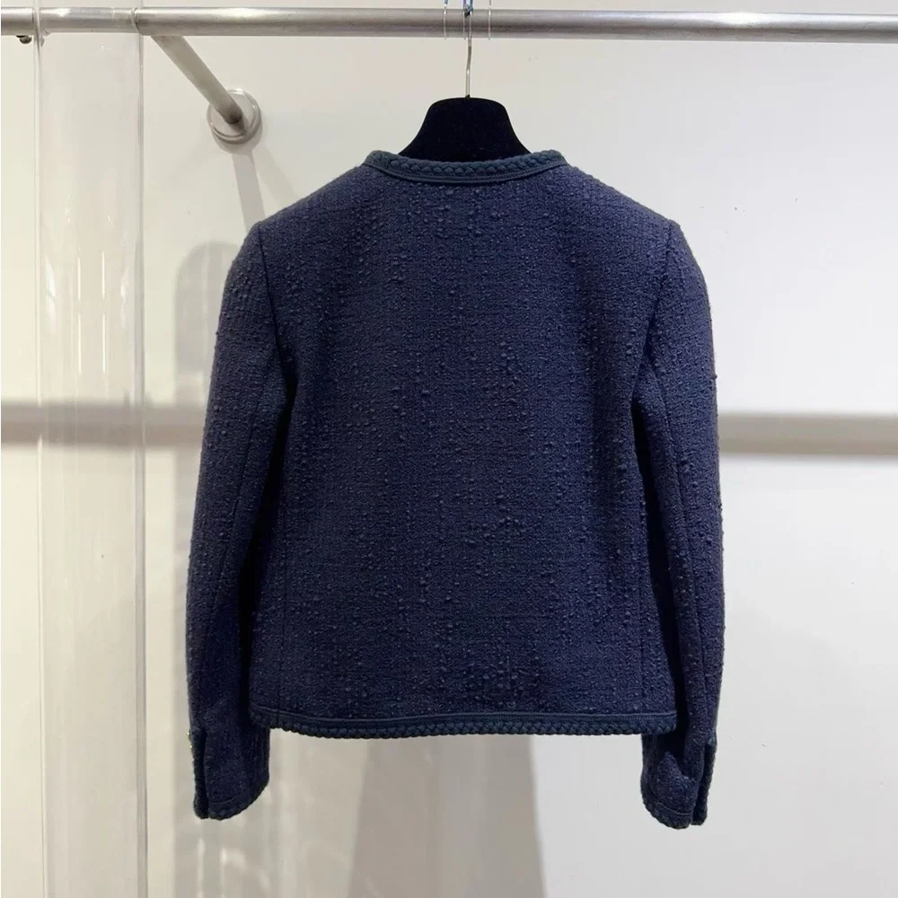 Authentic Celine Dark Blue Textured Blazer - Picture 2 of 9
